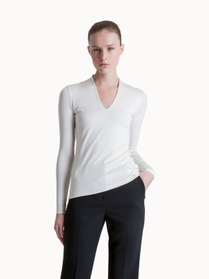 Long Sleeve V-neck Cashmere Silk Shirt