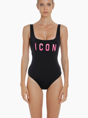 Icon Low Back One Piece Swimsuit - Black/fuchsia Pink