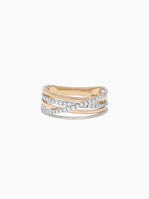 Effy Duo 14k Rose And White Gold Diamond Crossover Ring, 0.29 Tcw