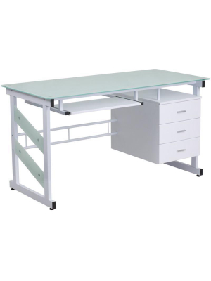 Elsa White 3 Drawer Frosted Office Desk