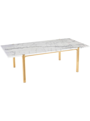 Sussur Coffee Table, White Marble/polished Gold Base