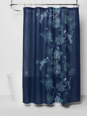 Placement Floral Shower Curtain Navy Blue - Threshold™