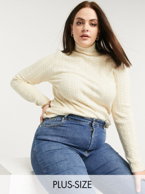 Fashion Union Plus High Neck Sweater In Cable Knit