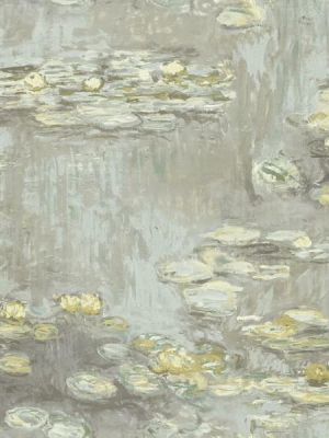 Lily Pads Wallpaper In Green, Gold, And Neutrals From The French Impressionist Collection By Seabrook Wallcoverings