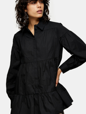 Black Poplin Tiered Shirt