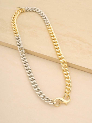 Mixed Metal Chain Link Rhodium And 18k Gold Plated Necklace