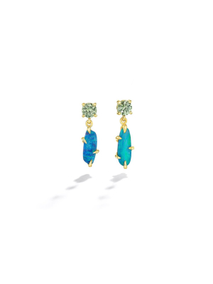 Zozo Boulder Opal & Green Sapphire Drop Earrings