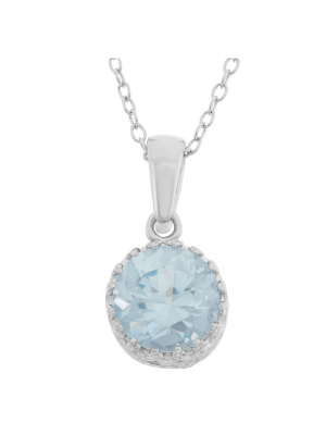 Tiara Sterling Silver Round-cut Birthstone Crown Pendant