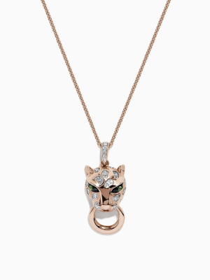 Effy Signature 14k Rose Gold Diamond & Tsavorite Panther Pendant, 0.11 Tcw