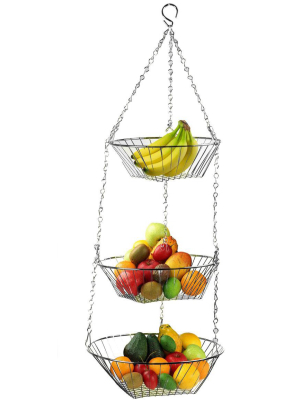 Home Basics 3 Tier Wire Hanging Round Fruit Basket, Chrome