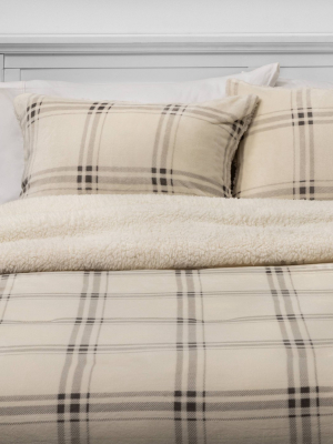 Plush And Faux Shearling Plaid Comforter & Sham Set