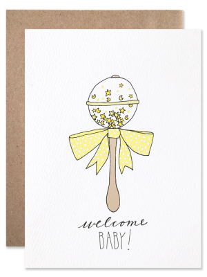 New Baby Greeting Card - Welcome Baby Rattle