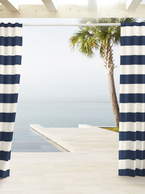 Outdoor Stripe Curtains - Navy