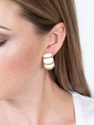 White Resin Gold Wire Wrapped Clip Earrings