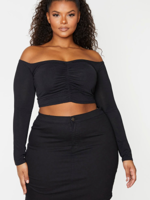 Plus Black Disco Fitted Denim Skirt