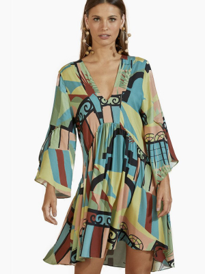 Crepe Tunic Dress - Neoclassical Abstract Print