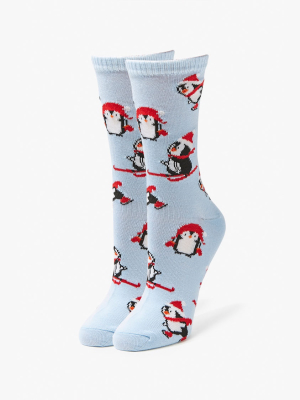 Winter Penguin Graphic Crew Socks