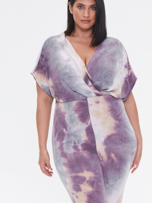 Plus Size Tie-dye Surplice Jumpsuit