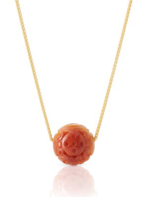 Red Carved Jade Ball Pendant Necklace