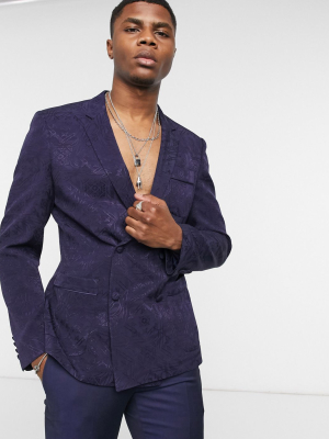 Asos Edition Two-piece Jacquard Logo Pyjama Suit Blazer In Navy