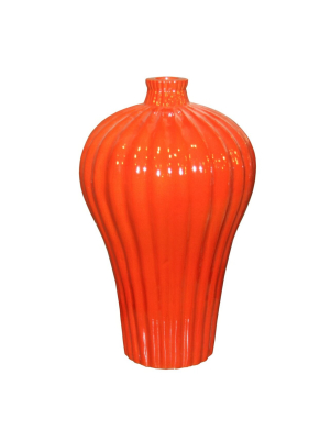 Fluted Lidded Prunus Vase In Two Colors