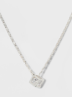 Caged Cubic Zirconia Short Necklace - A New Day™ Silver