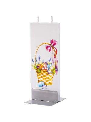 Home Decor 5.75" Easter Basket And Eggs Candle Unscented Handmade Flat Painted - Flame Candles