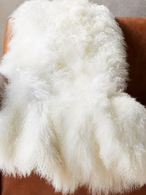 Mongolian Sheepskin White Throw