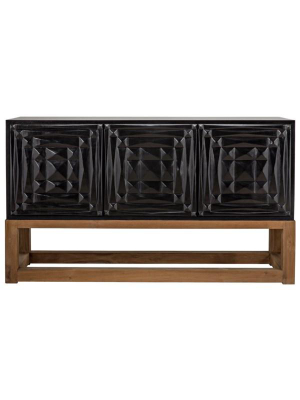 Oliver Sideboard In Hand Rubbed Black W/ Teak Base