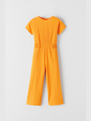 Elastic Trim Ribbed Jumpsuit