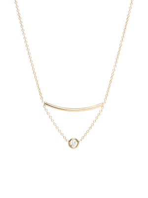 14k Curved Bar Suspension Necklace With Floating Diamond