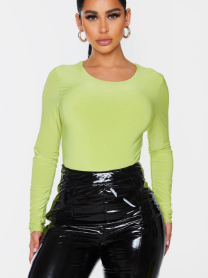 Shape Lime Slinky Round Neck Long Sleeve Bodysuit