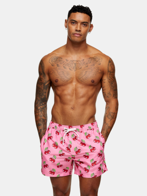 Considered Pink Cherry Print Swim Shorts