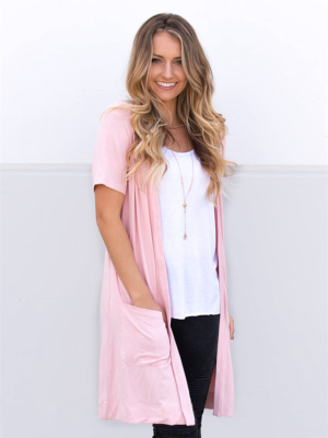 Short Sleeve Pocket Cardigan - Blush Pink