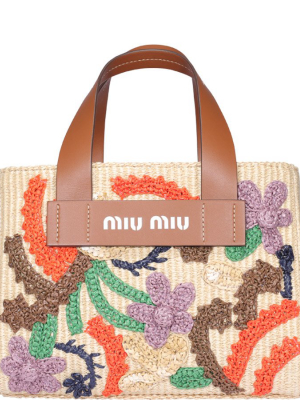 Miu Miu Floral Embroidered Tote Bag