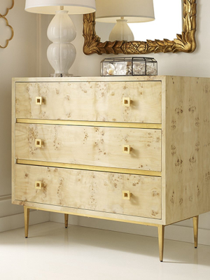 Hudson Burlwood 3 Drawer Chest With Gold Leaf Hardware & Base