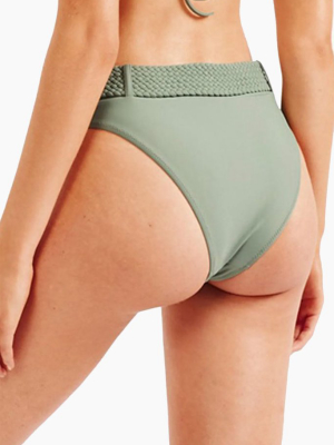 Halle Belted Mid Rise Bikini Bottom - Vine Green