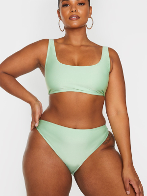 Plus Sage Green Basic Scoop Neck Bikini Top