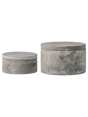 Set Of 2 Cement Boxes W/ Lids