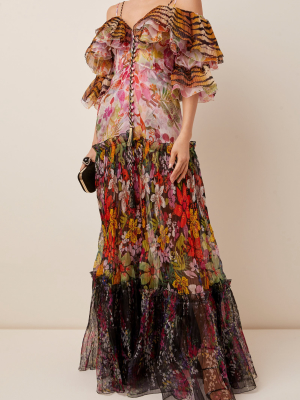 Ruffled Printed Organza Maxi Dress