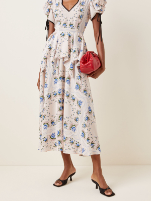 Ruffled Floral-print Silk Maxi Dress