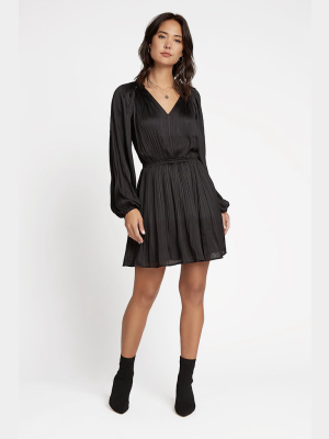 Split Neckline Pleated Mini Dress