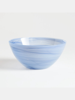 Swirl Blue Glass Serving Bowl