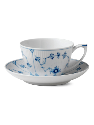 Blue Fluted Plain Cups & Saucers