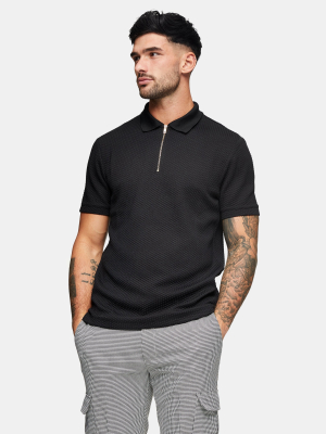 Black Waffle Textured Polo