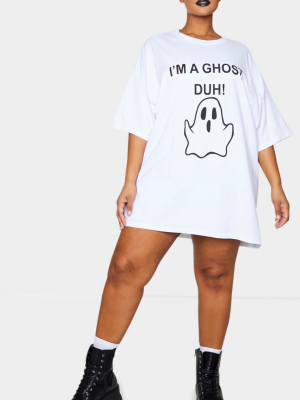 Plus White I'm A Ghost Slogan Oversized T Shirt...