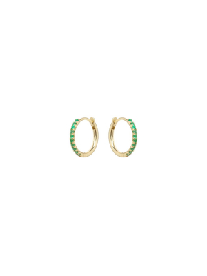 14k Pave Emerald Medium Hinge Huggie Hoops