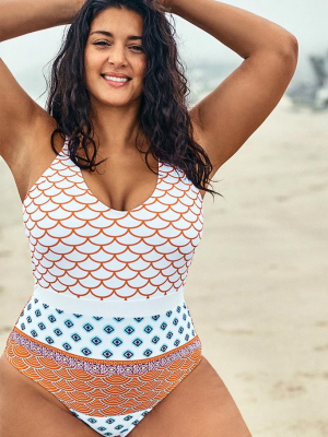 Fish Scales Printed Plus Size One Piece Swimsuit