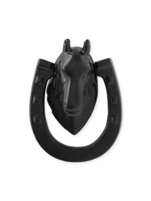 Black Iron Horse Shoe Ring Door Knocker