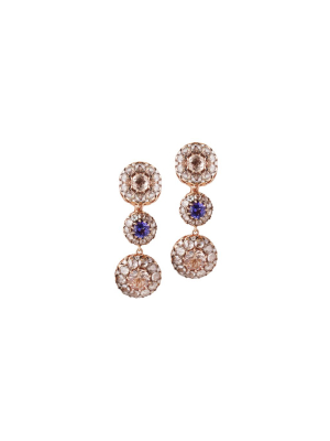 Triple Drop Stone & Diamond Earrings